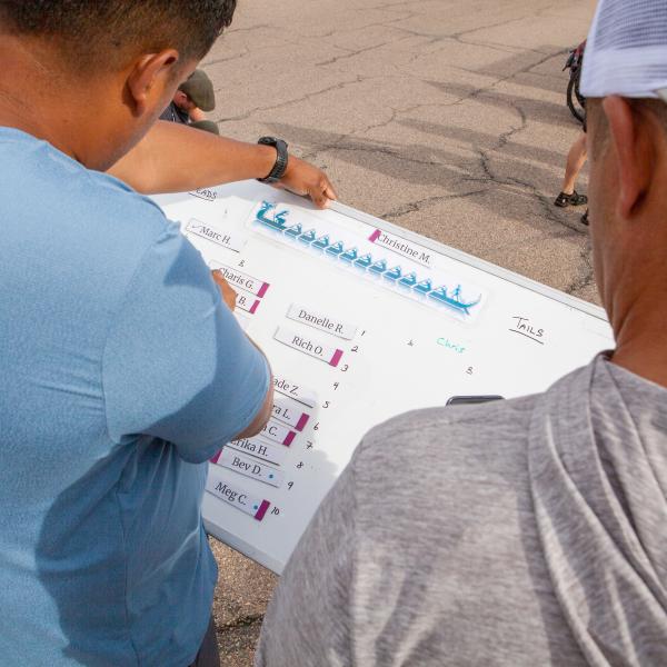 Team Blue coaches Gilbert Vasquez and Chris Wiegand put together the boat’s seating chart. Small local manufacturers and college engineering students have helped create custom seats and equipment to meet the needs of the athletes.